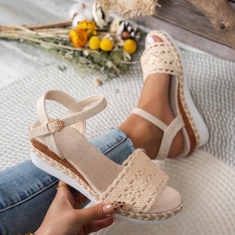 Wedge Espadrille Women - صنادل نسائية بكعب ويدج من الدانتيل،