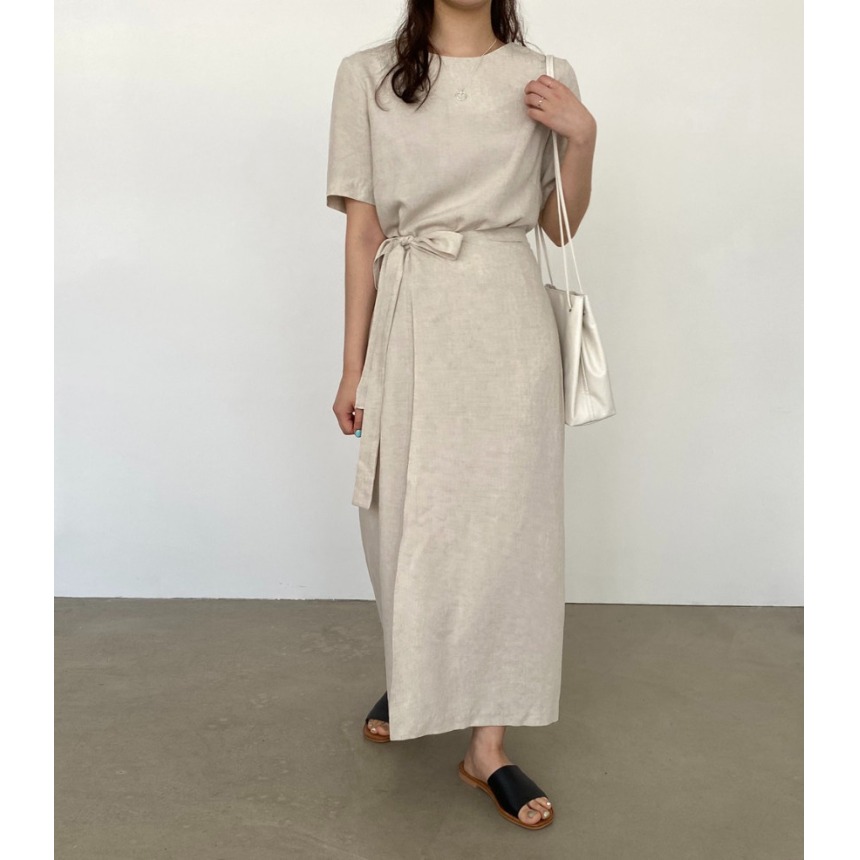 Linen Dress Wrap - فستان أنيق من القطن والكتان مع