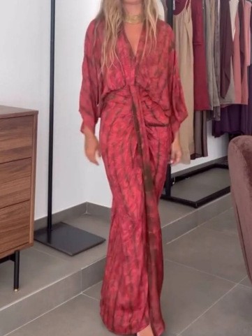 Linen Dress Wrap - فستان صيفي نسائي من الكتان بياقة