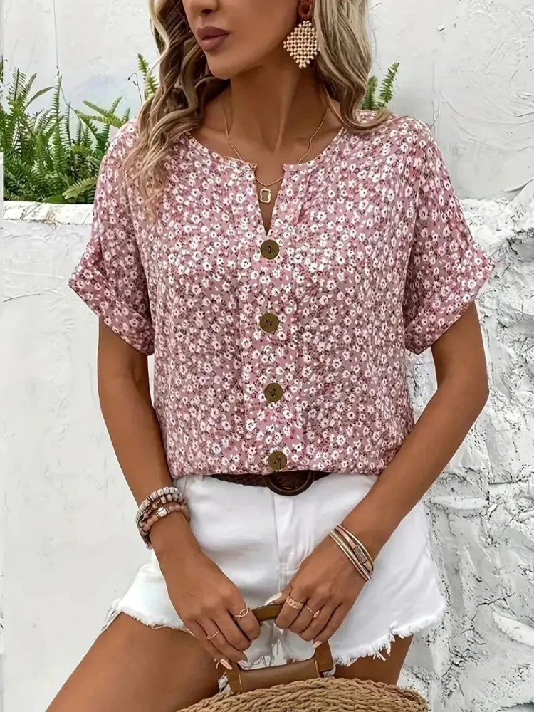 Romper Floral Print - قمصان نسائية مقاس كبير 2025 لربيع