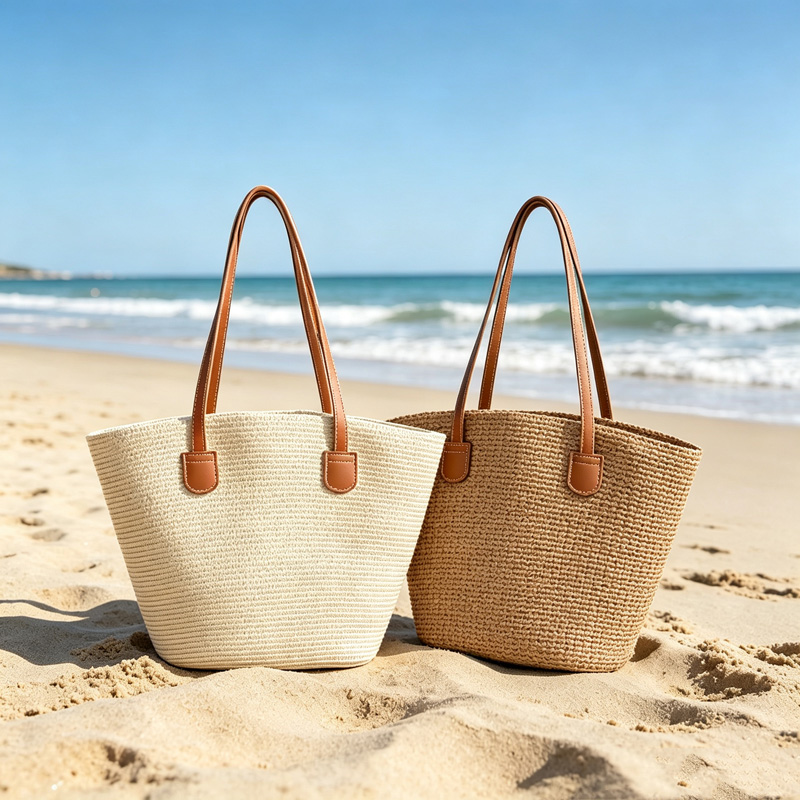 Tote Bag Beach - حقيبة يد نسائية من القش بلون