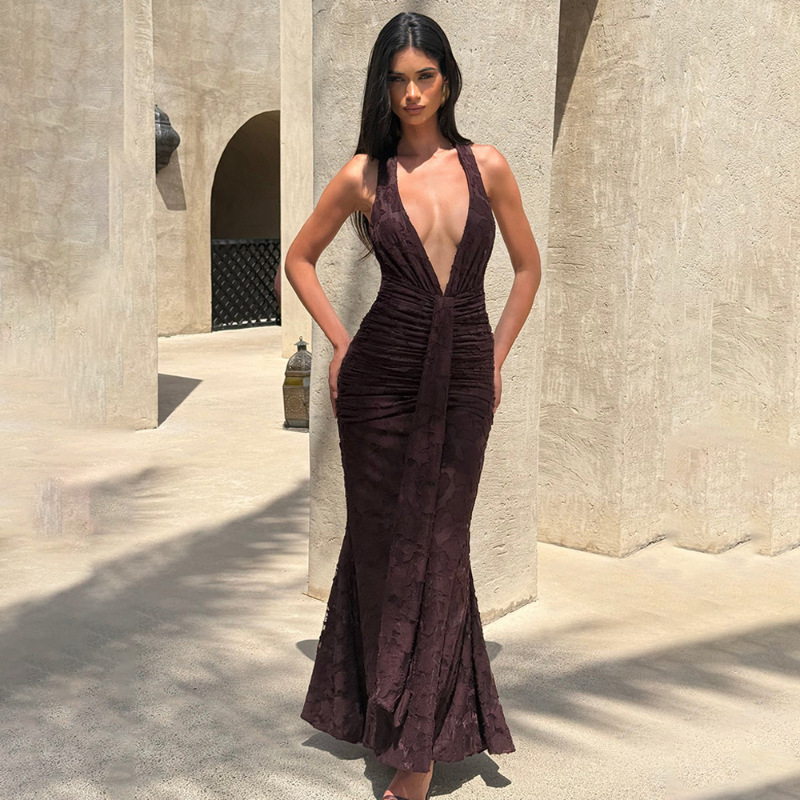 Linen Dress Wrap - فستان نسائي مثير بتصميم ملفوف وظهر