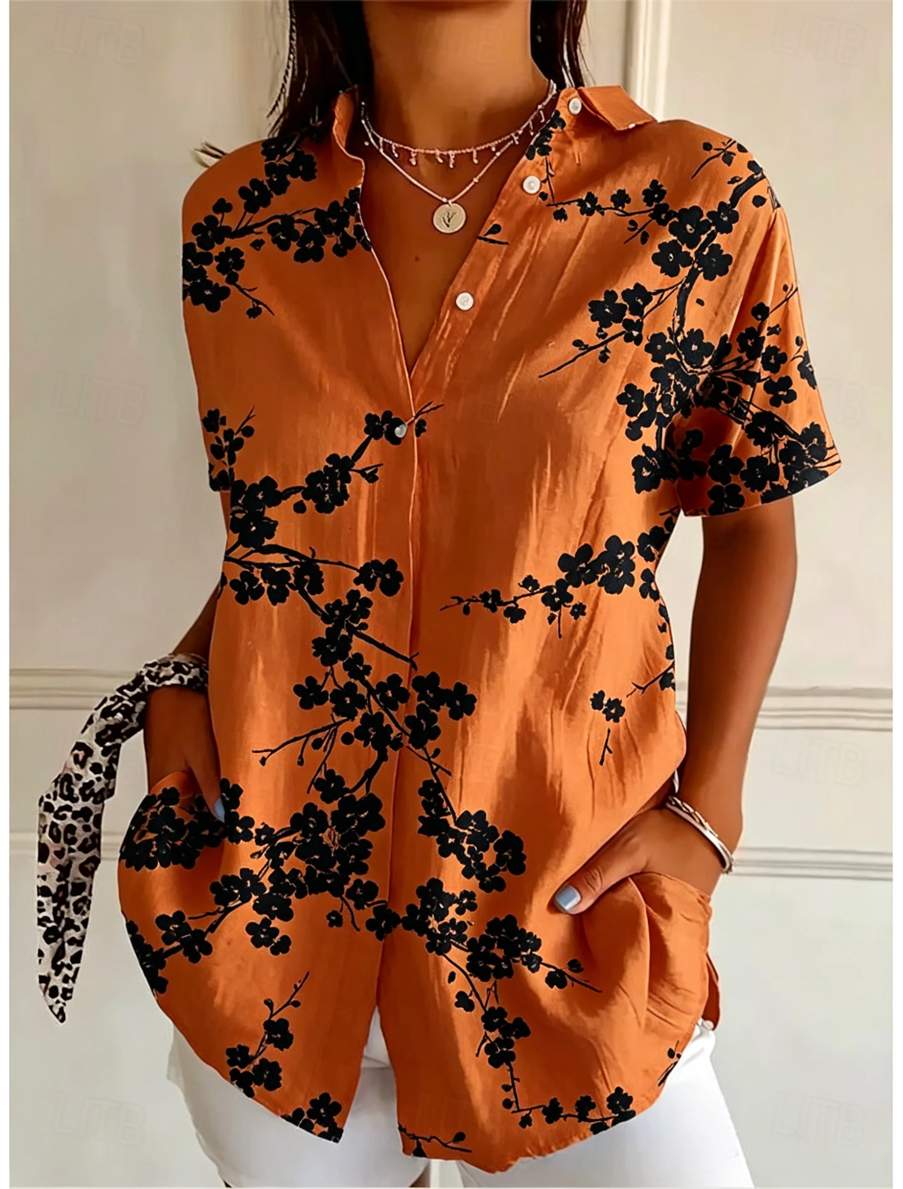 Romper Floral Print - قميص نسائي كاجوال بأكمام قصيرة وطباعة