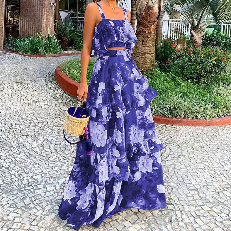 طقم نسائي من قطعتين: توب قصير  - مراجعة Romper Floral Print وسعره
