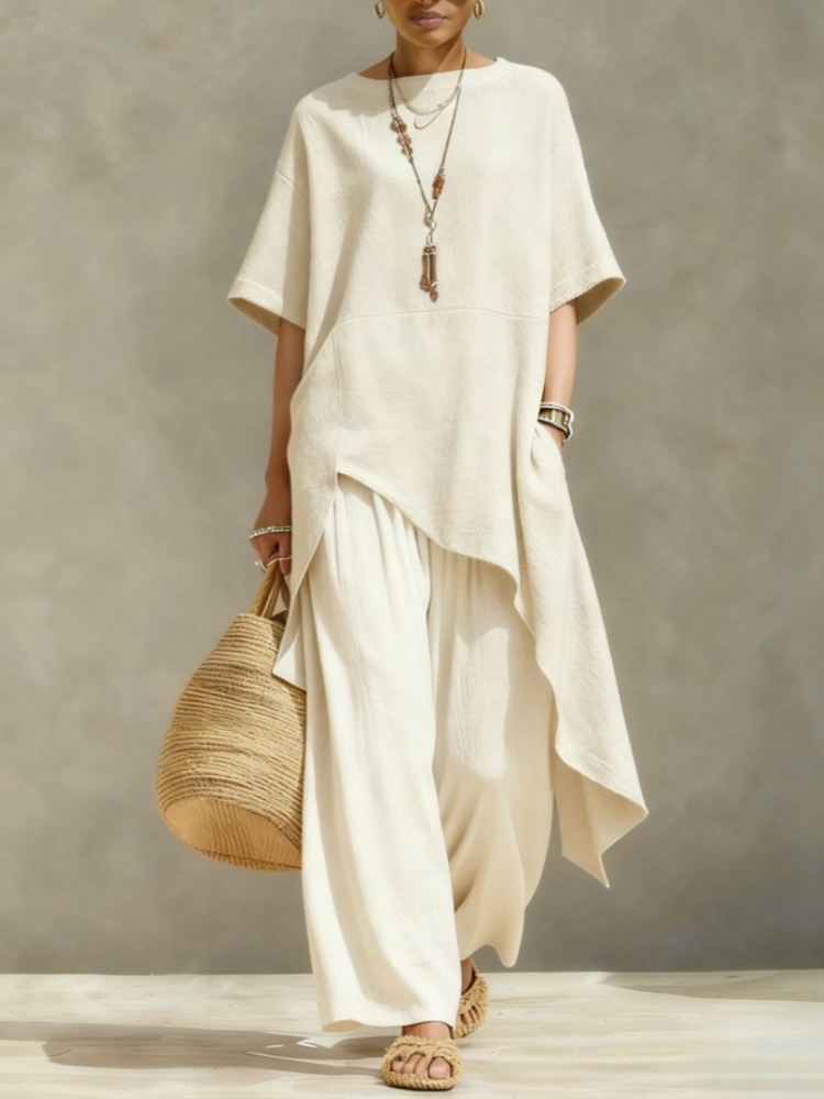 طقم نسائي من قطعتين من القطن و - مراجعة Linen Pant Wide وسعره