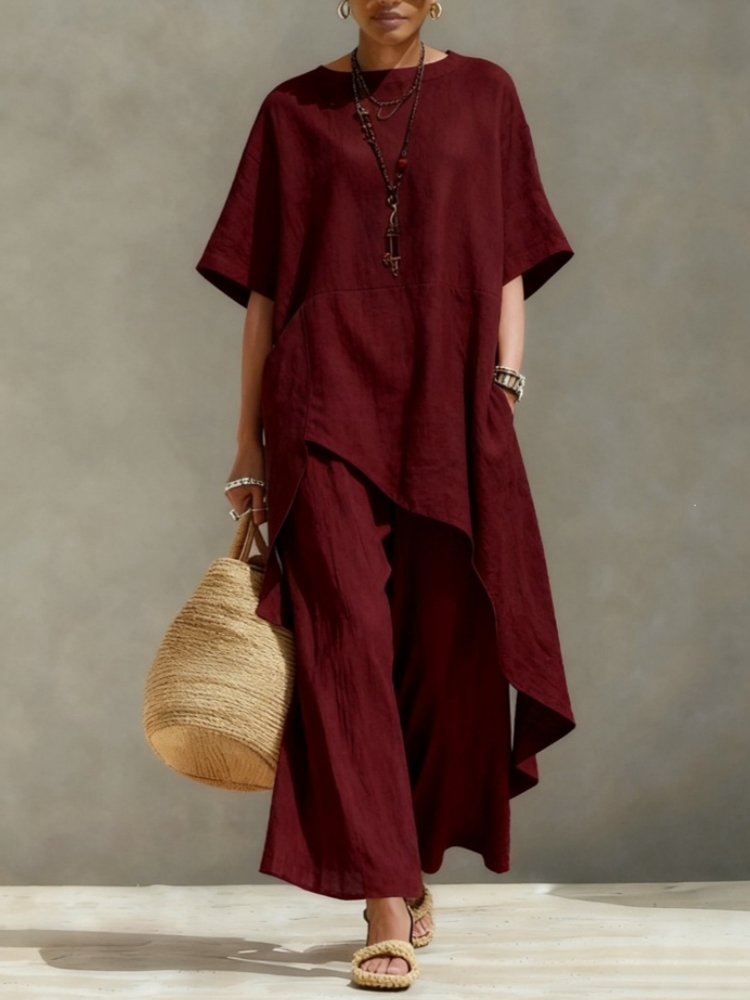 طقم نسائي من قطعتين من القطن و - مراجعة Linen Pant Wide وسعره