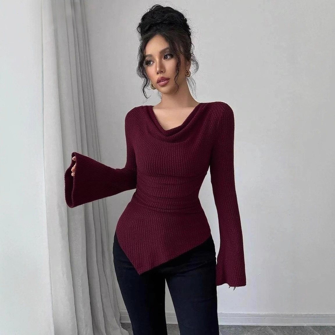 بلوزة نسائية بأكمام طويلة بلون - مراجعة Blouse Off Shoulder وسعره