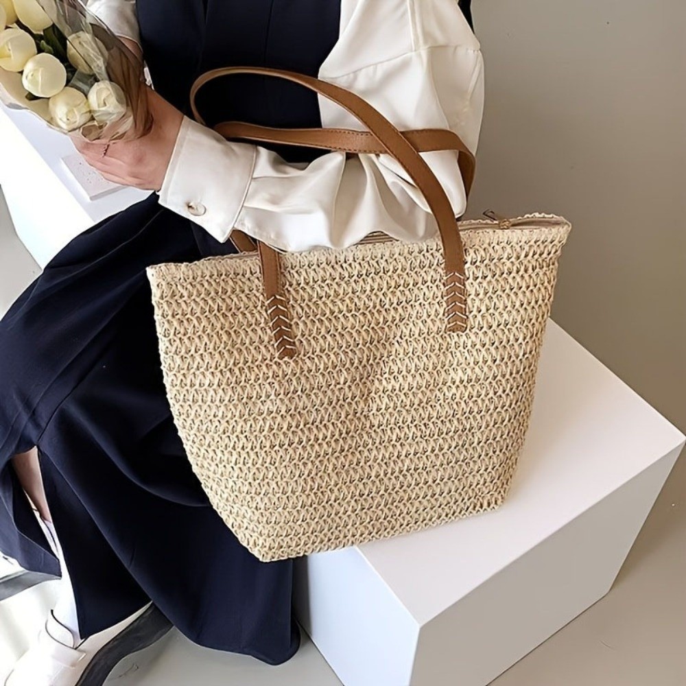 حقيبة يد نسائية عصرية من القش  - مراجعة Tote Bag Beach وسعره