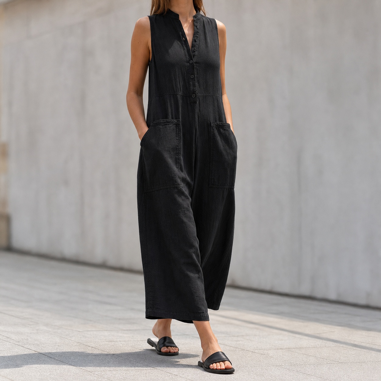 بدلة نسائية بدون أكمام ذات ياق - مراجعة Jumpsuit Linen Relaxed وسعره