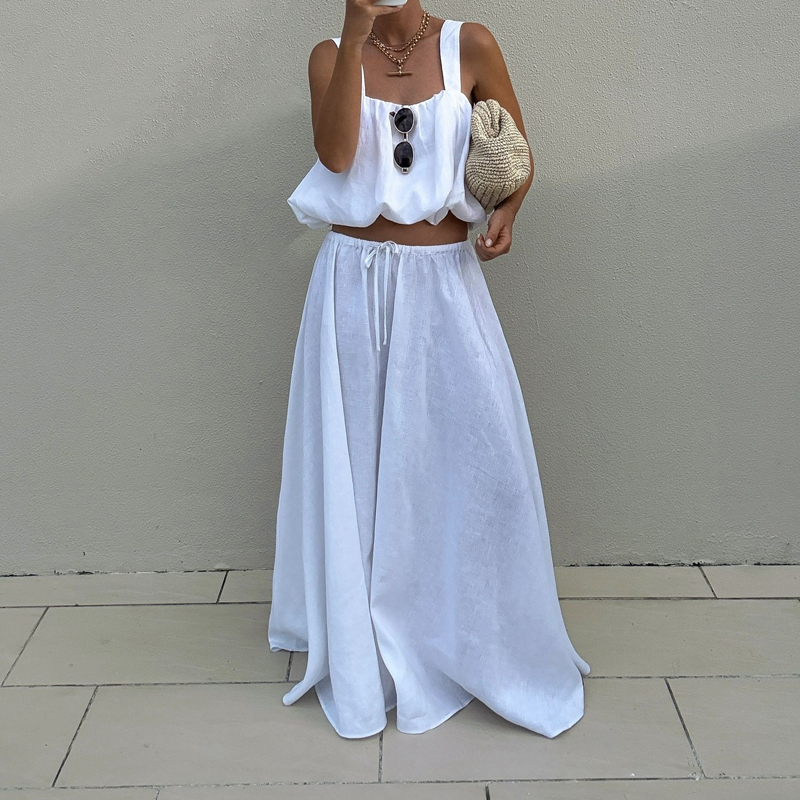 طقم نسائي أنيق من قطعتين بدون  - مراجعة Linen Pant Wide وسعره