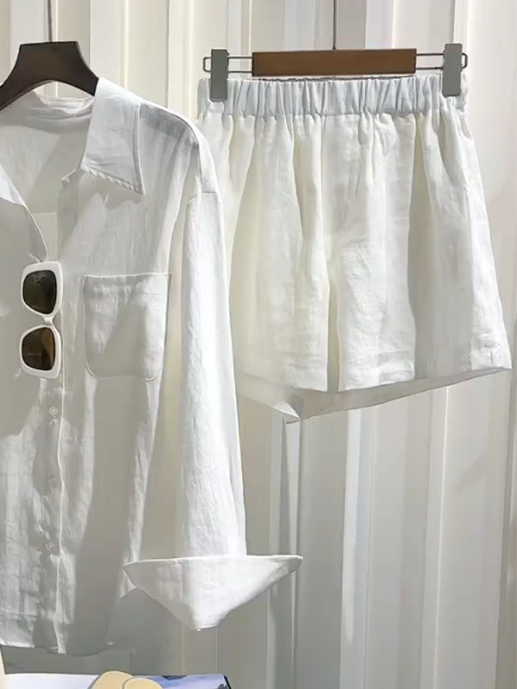 طقم قميص كتان صيفي للنساء مع س - مراجعة Linen Pant Wide وسعره
