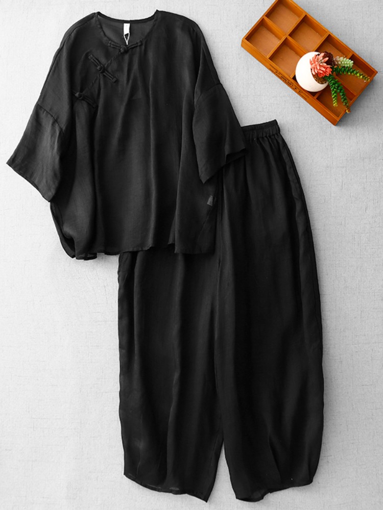 بدلة نسائية صينية جديدة بأسلوب - مراجعة Linen Pant Wide وسعره