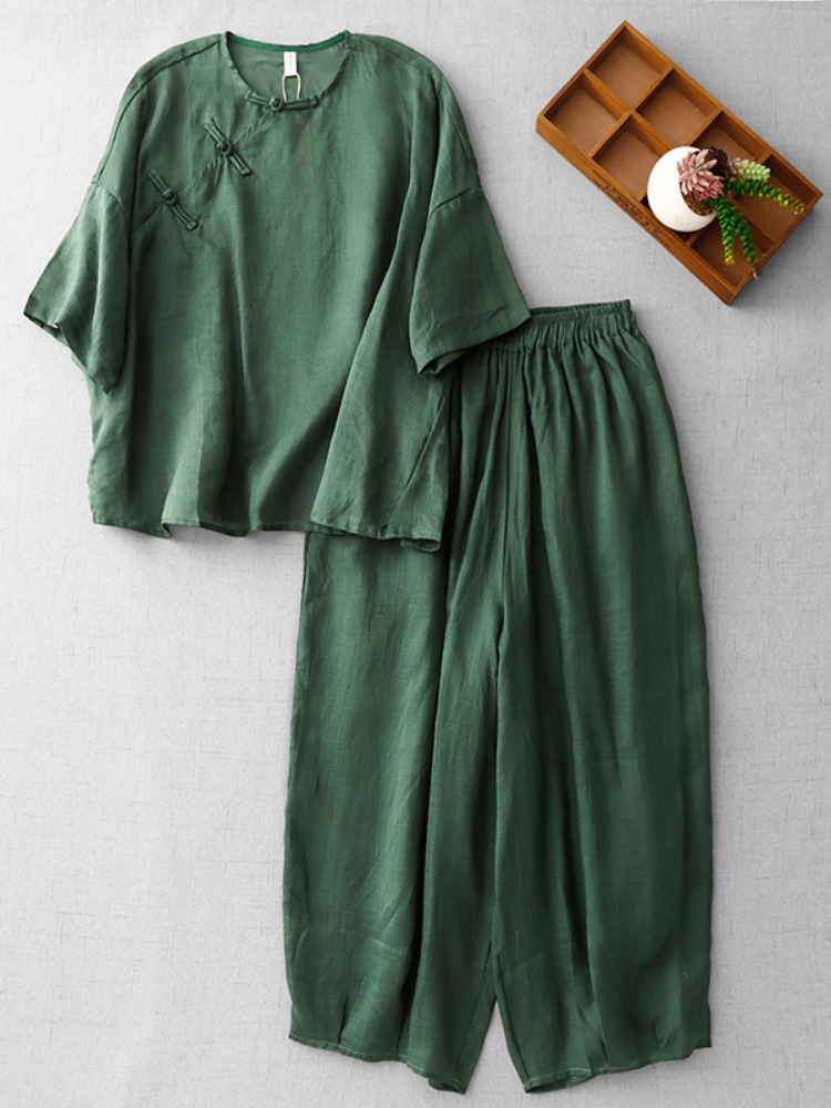 بدلة نسائية صينية جديدة بأسلوب - مراجعة Linen Pant Wide وسعره