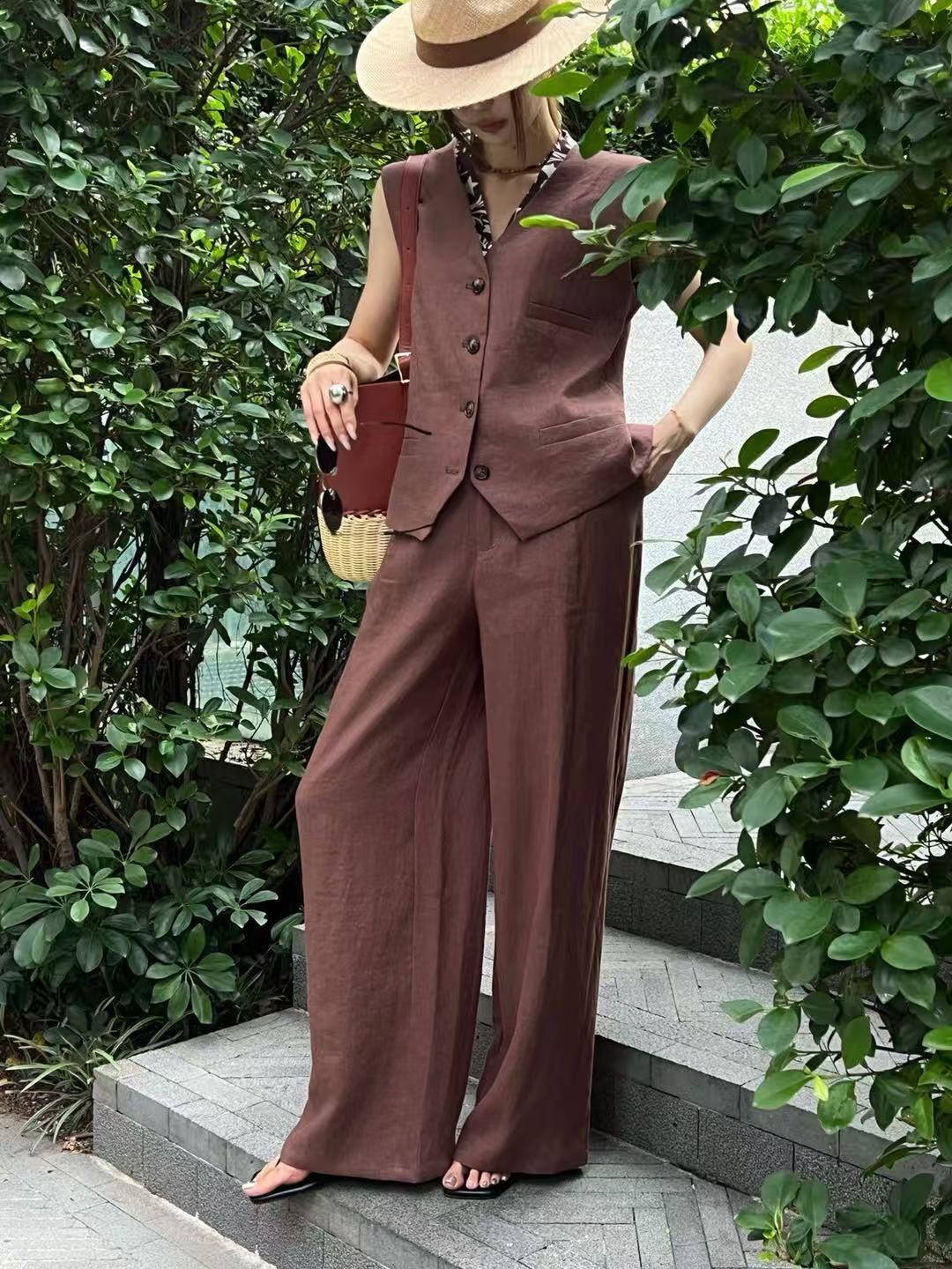 طقم كاجوال من قطعتين من الكتان - مراجعة Linen Pant Wide وسعره