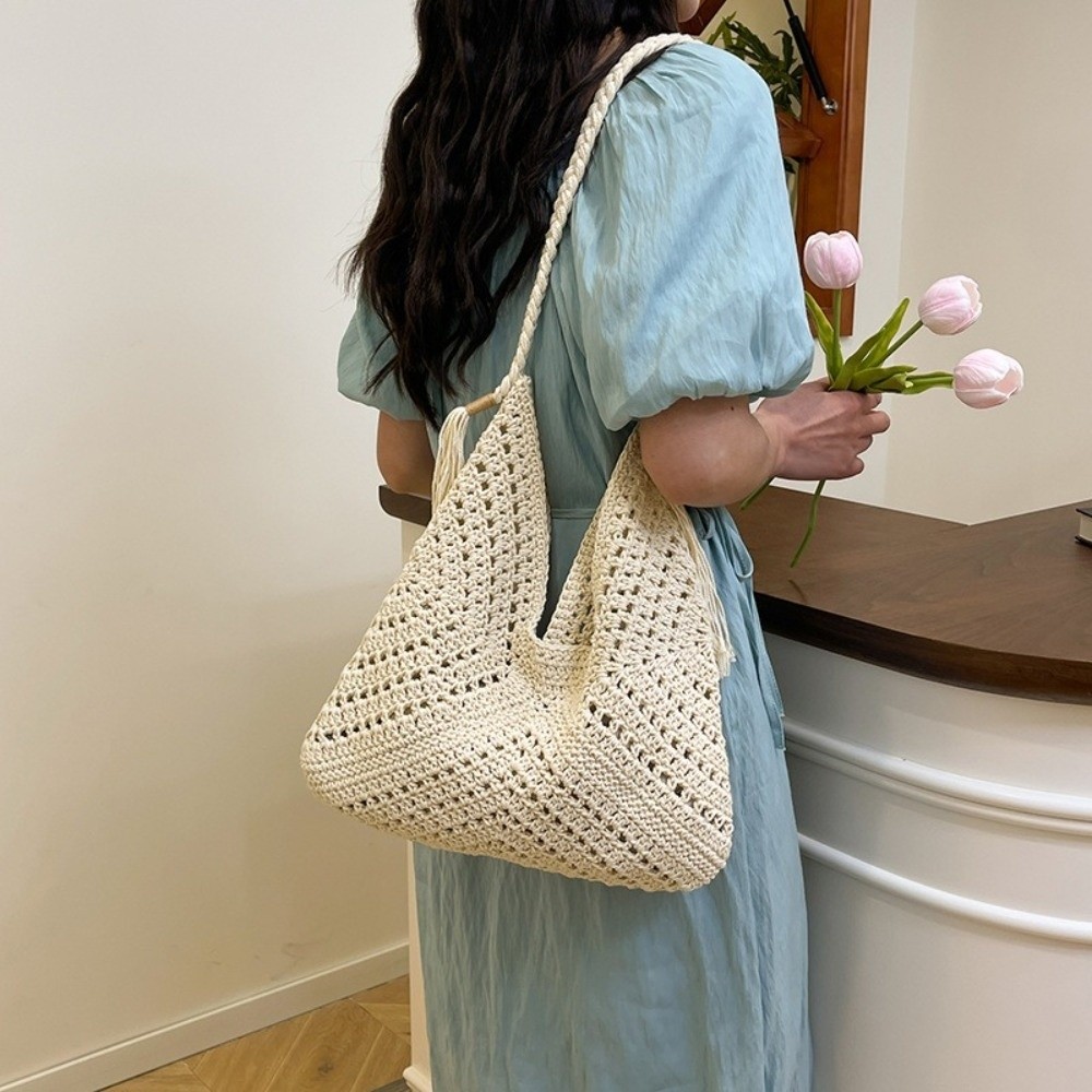 حقيبة كتف صيفية بوهيمية محبوكة - مراجعة Tote Bag Beach وسعره