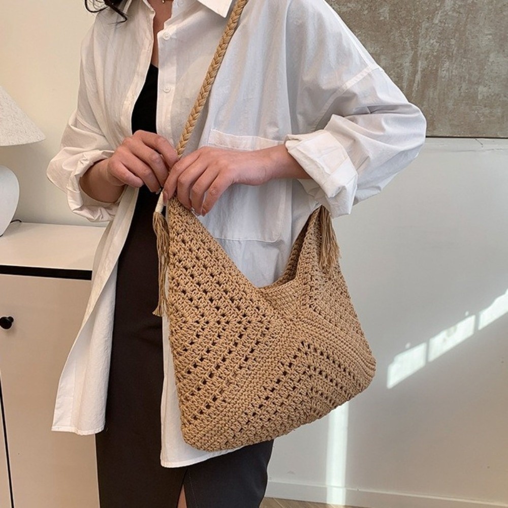 حقيبة كتف صيفية بوهيمية محبوكة - مراجعة Tote Bag Beach وسعره