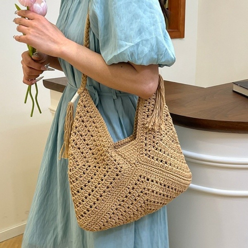 حقيبة كتف صيفية بوهيمية محبوكة - مراجعة Tote Bag Beach وسعره