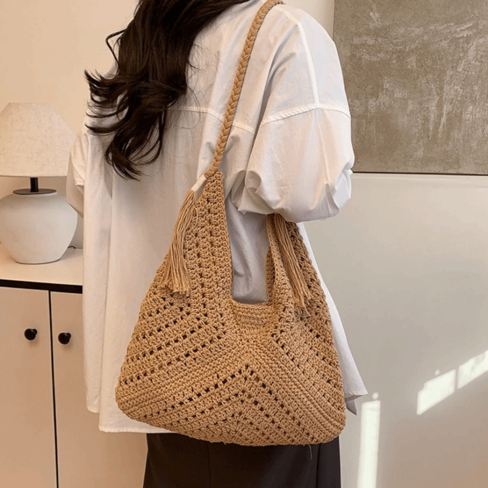 حقيبة كتف صيفية بوهيمية محبوكة - مراجعة Tote Bag Beach وسعره