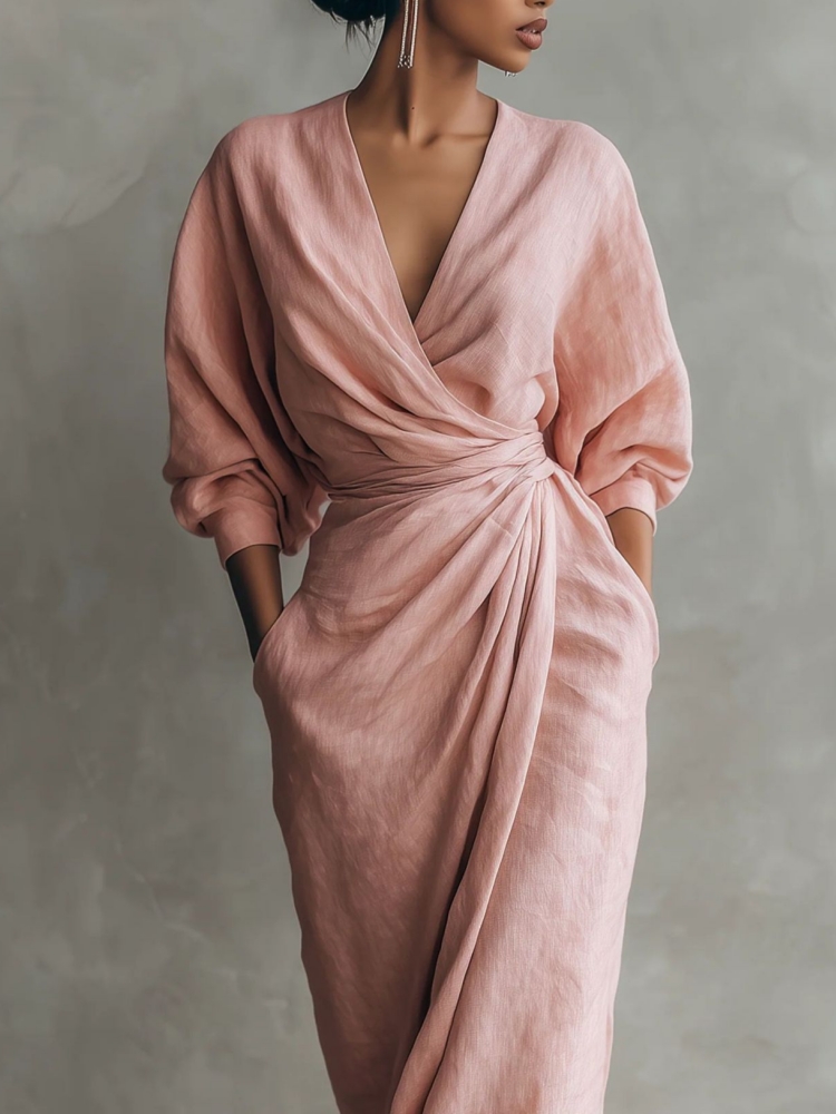 فستان ماكسي نسائي من مزيج الكت - مراجعة Linen Dress Wrap وسعره