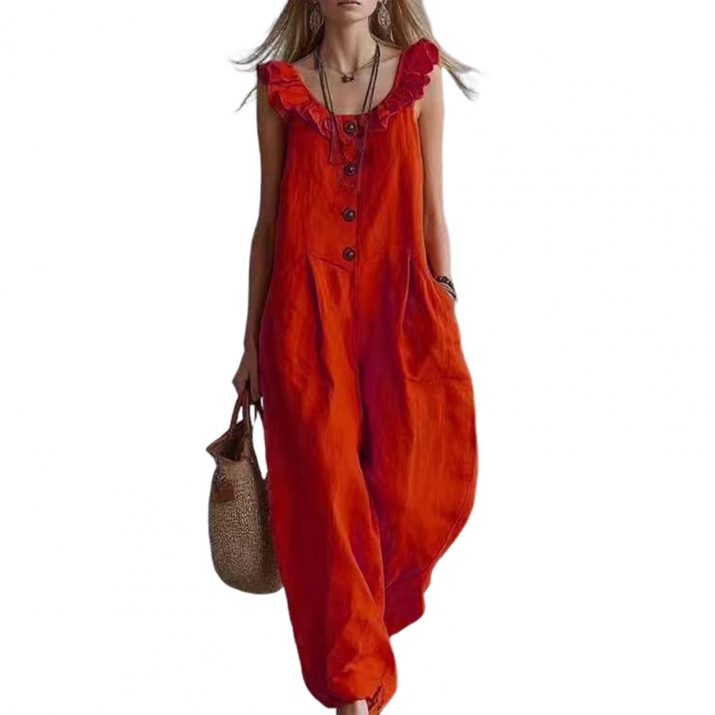 رومبير نسائي مريح بقصة واسعة،  - مراجعة Jumpsuit Linen Relaxed وسعره