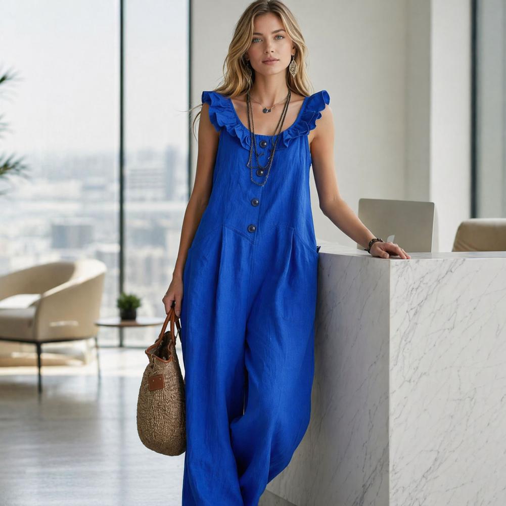 رومبير نسائي مريح بقصة واسعة،  - مراجعة Jumpsuit Linen Relaxed وسعره