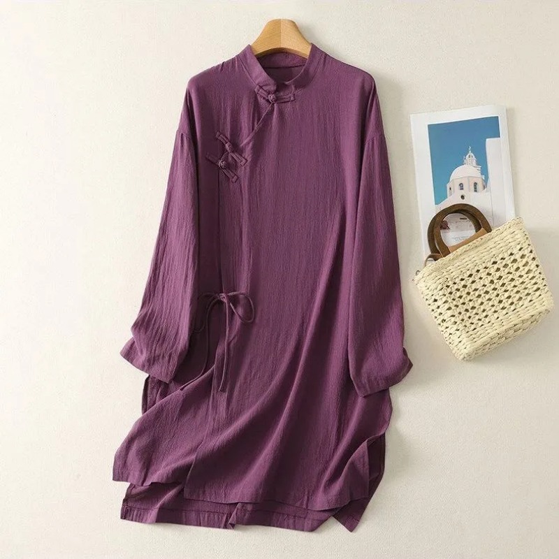 فستان نسائي بتصميم صيني بأزرار - مراجعة Linen Dress Wrap وسعره