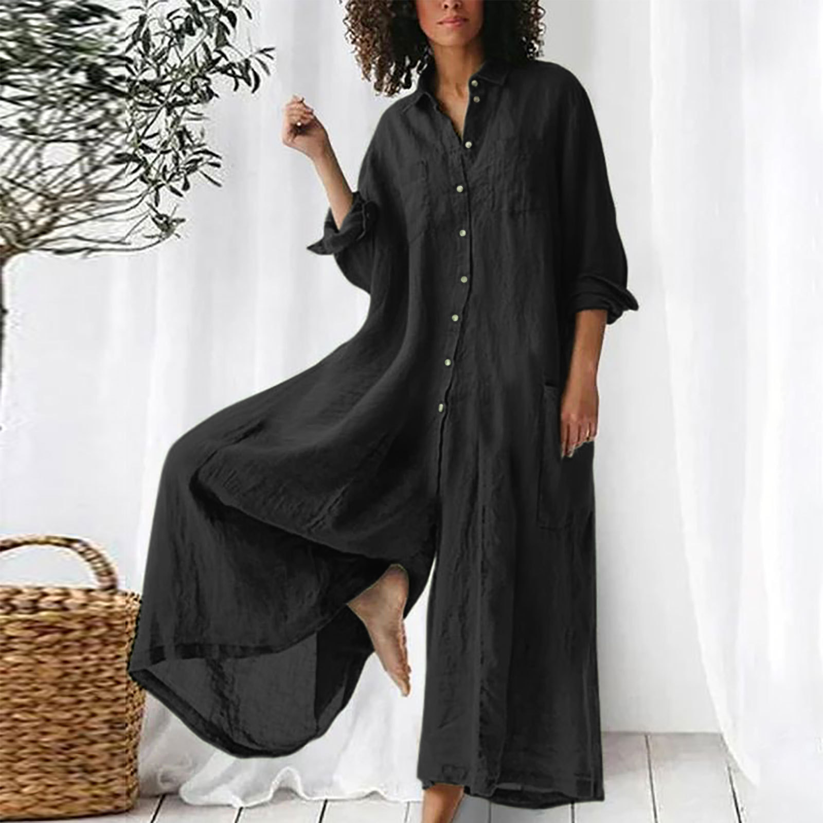 جمبسوت نسائي يومي بأكمام طويلة - مراجعة Jumpsuit Linen Relaxed وسعره