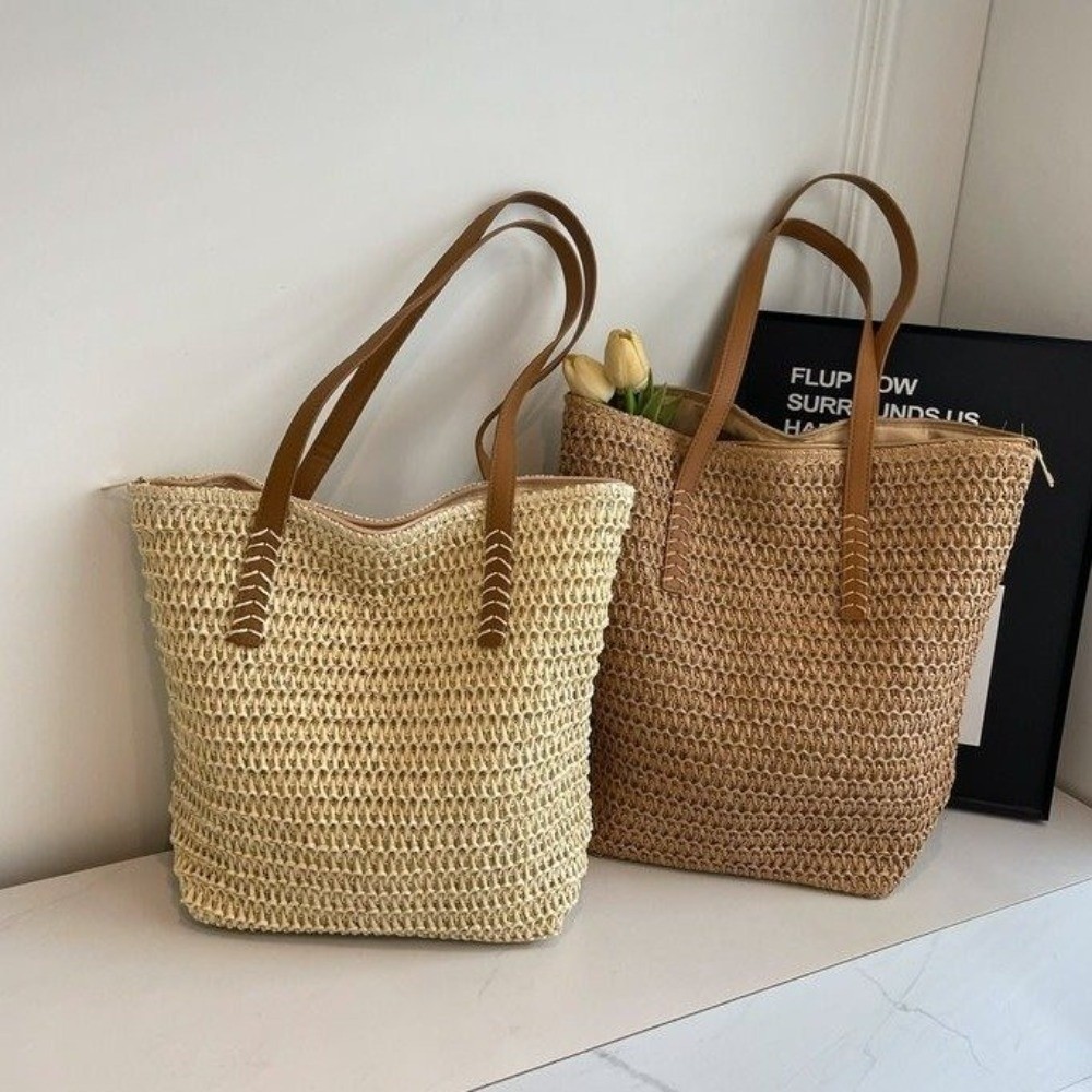 حقيبة يد نسائية أنيقة من القش  - مراجعة Tote Bag Beach وسعره